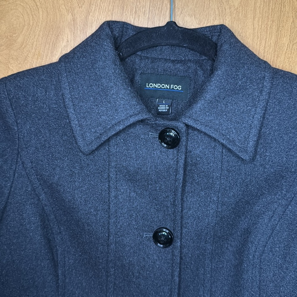 London Fog Womens Single-Breasted Wool Blend Size Large Charcoal grey coat - Picture 4 of 12